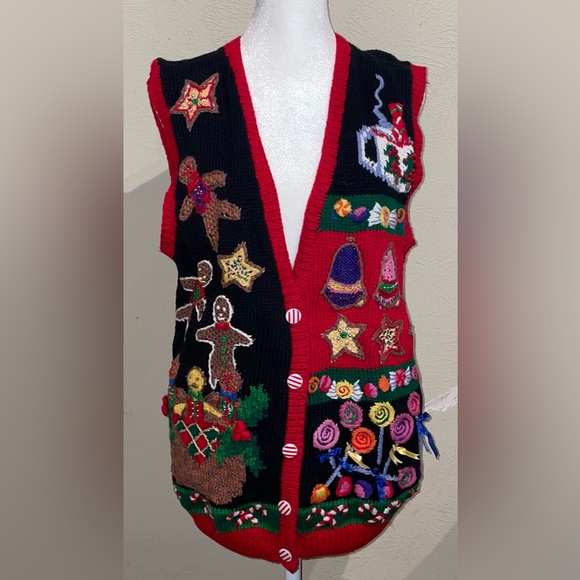 Bechamel Sweaters - Bechamel Women’s Size M Vintage Gingerbread & Lollipops Christmas Sweater Vest